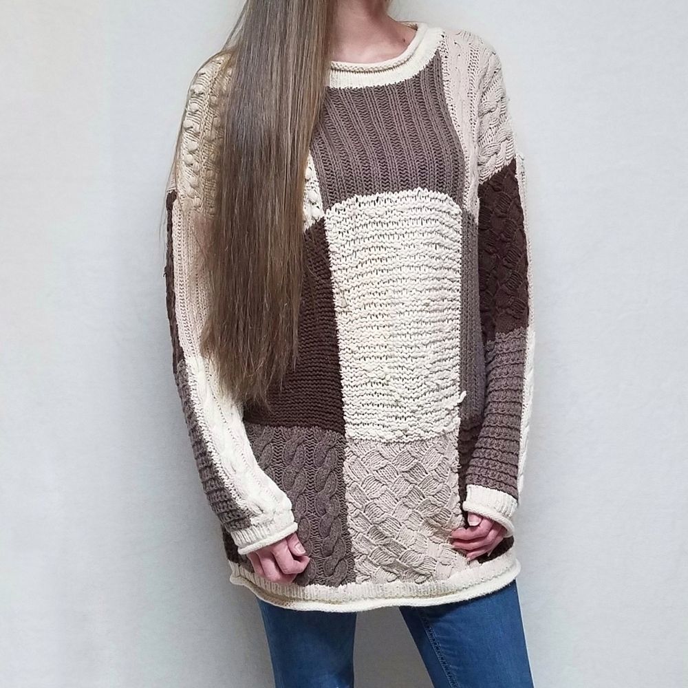 Vintage 1980s Casual Elements Patchwork Chunky Kn… - image 2